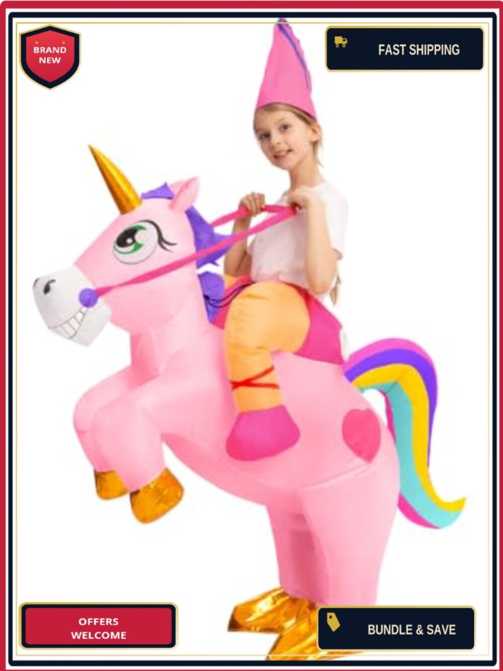 Kids Inflatable Unicorn Costume Ride-On 100% Polyester Halloween with Hat